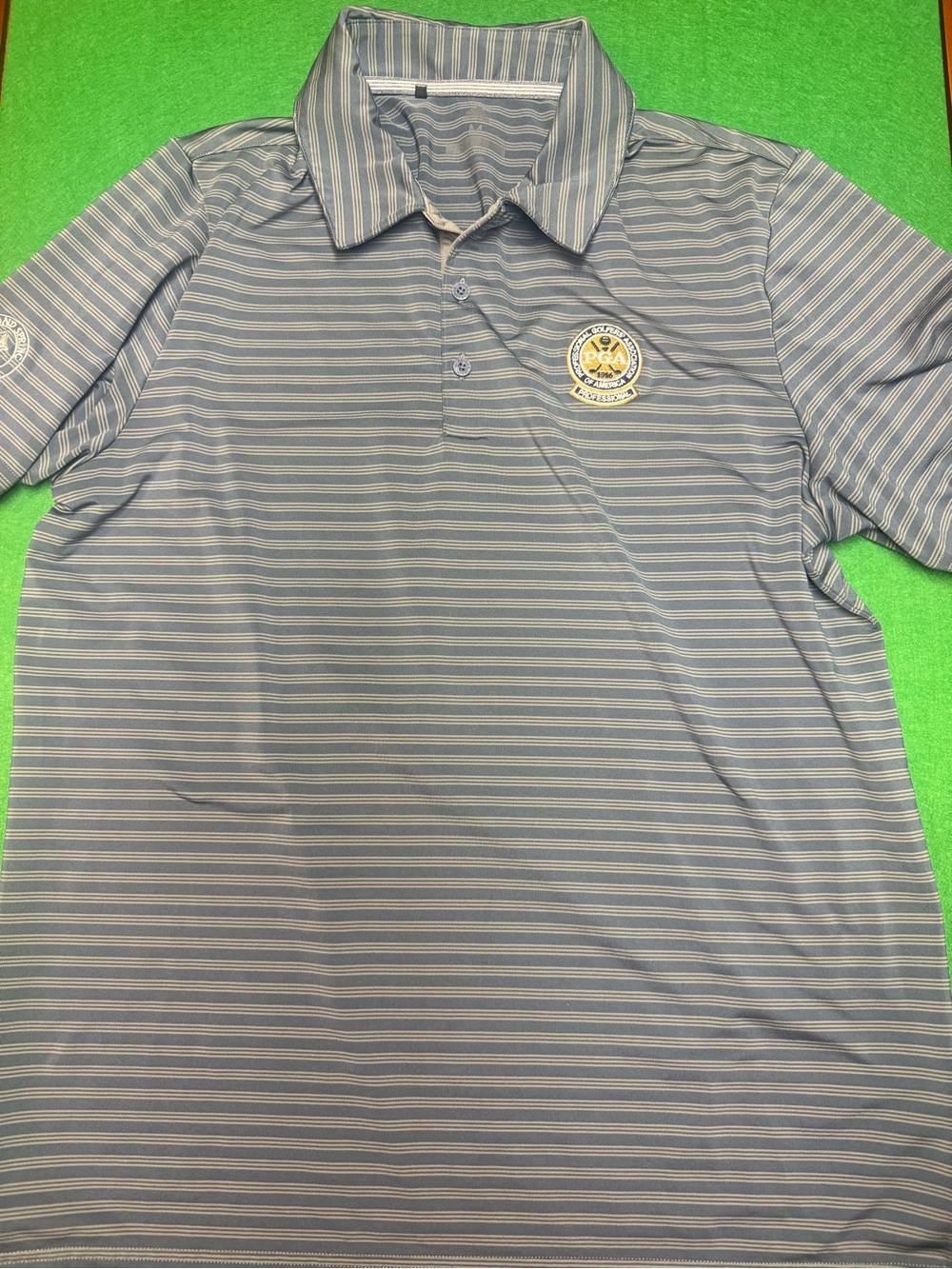 adidas Light Blue Striped Golf Polo